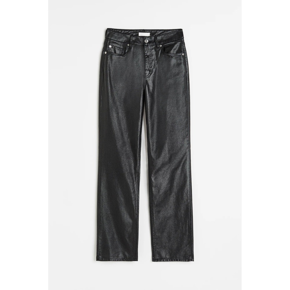 (CL) HM Black Coated Straight Leg Jeans High‎ Rise Waxed Denim Size 8